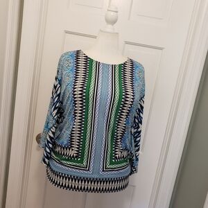 NWT Chico's Crossroads Paisley Back Detail Knit Top Flared Sleeves Ret. $69 Sz 2